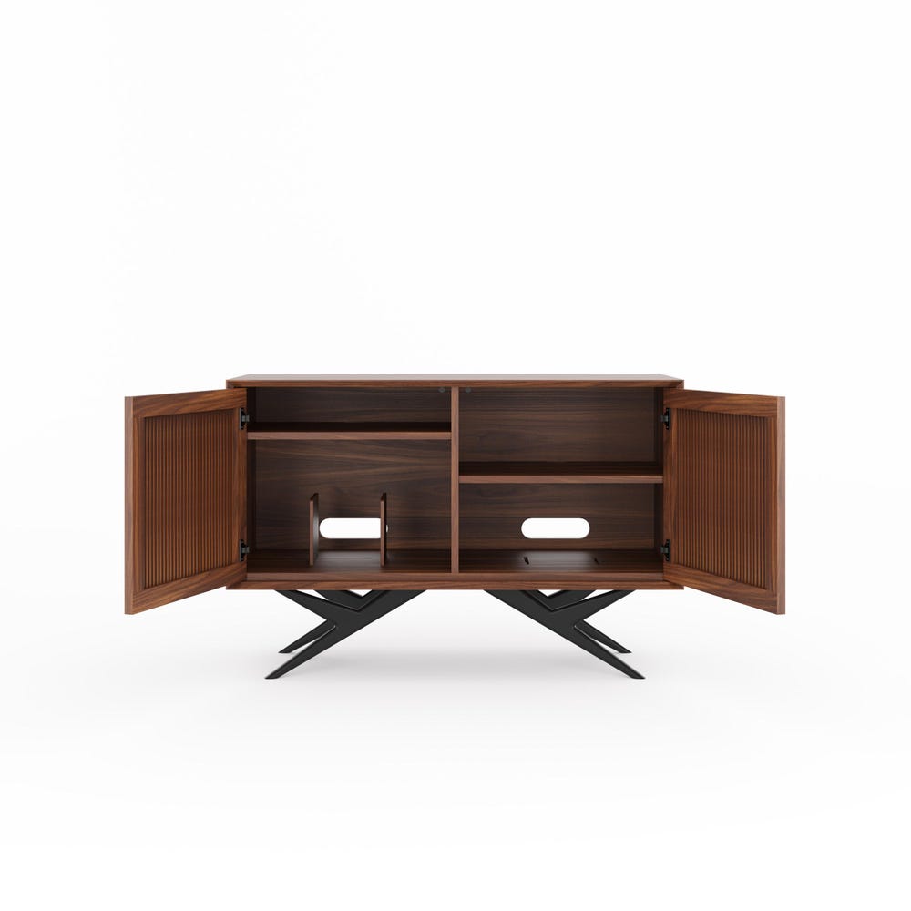 Walnut Record Player Stand with organic shape base in Mid Century Modern Style, Vinyl Storage, Media Console, Turntable Stand