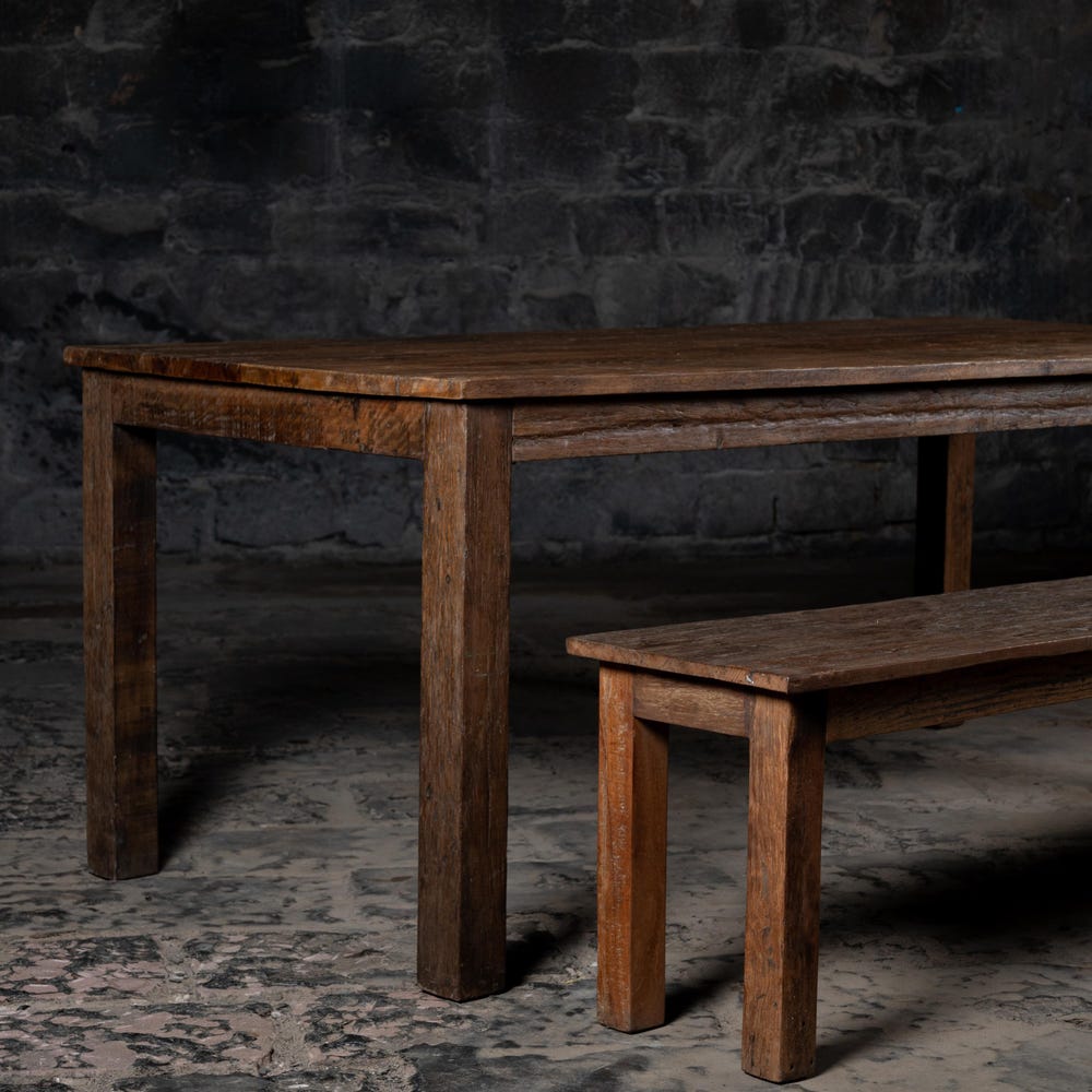 Rustic Weathered wood Dining Table + Bench | Vintage Rustic Finish | Rustic Natural Finish | Farmhouse Table with bench | Dining Table Set