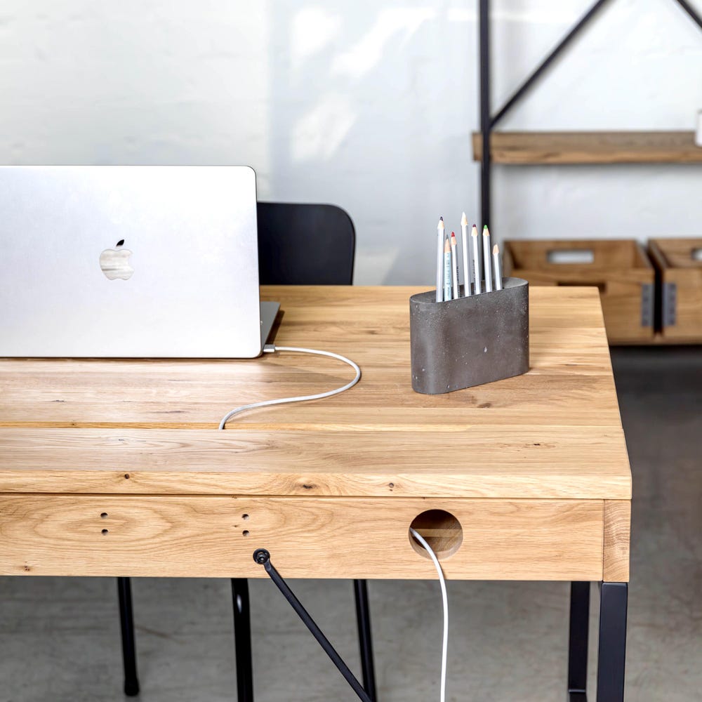Computer Desk Mennen with Сontainer Oak Wooden Table Unique Solid Oak Wooden Farmhouse Furniture  Executive Wood Oak Office Writing Desk