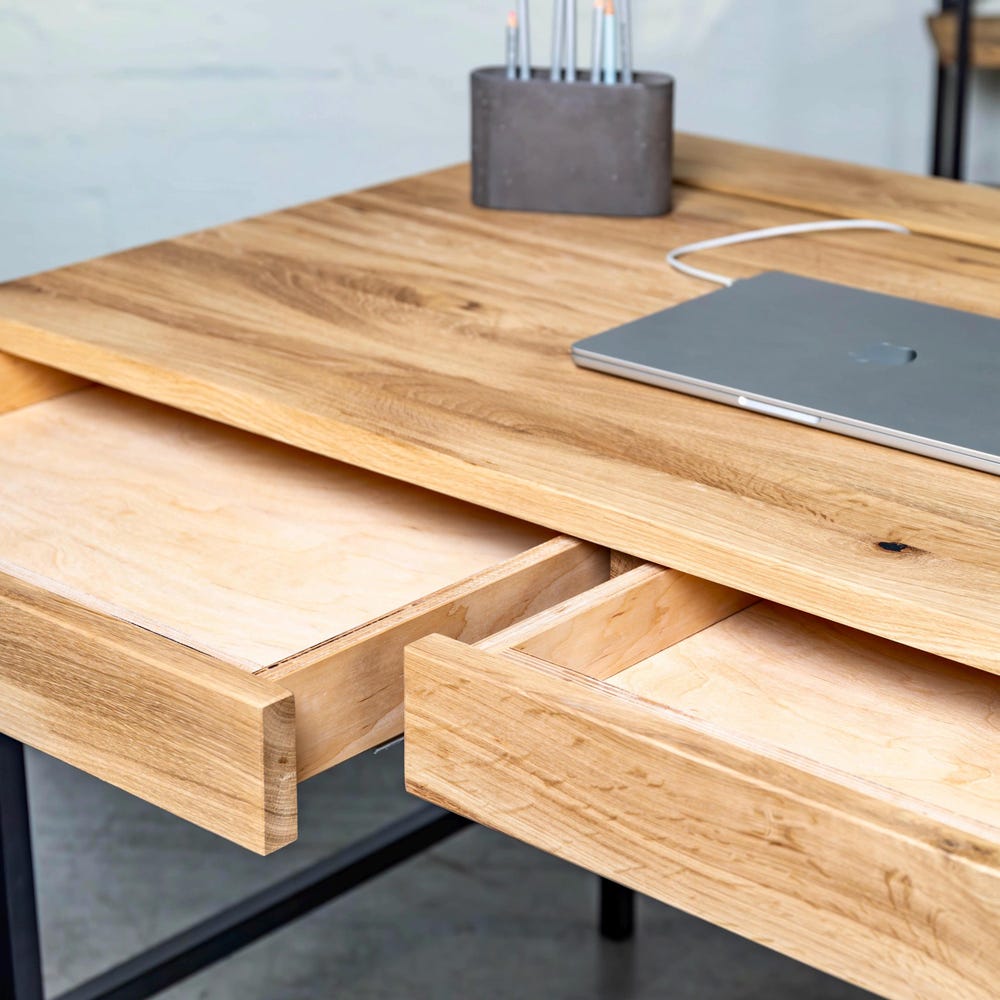 Computer Desk Mennen with Сontainer Oak Wooden Table Unique Solid Oak Wooden Farmhouse Furniture  Executive Wood Oak Office Writing Desk