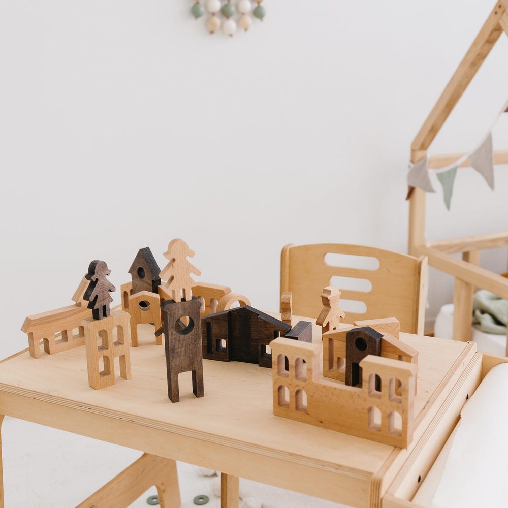 Christmas Village Set, Montessori Toys, Holiday Decor, Building Blocks for Toddler, Reusable Christmas Decoration, Wooden Village Houses