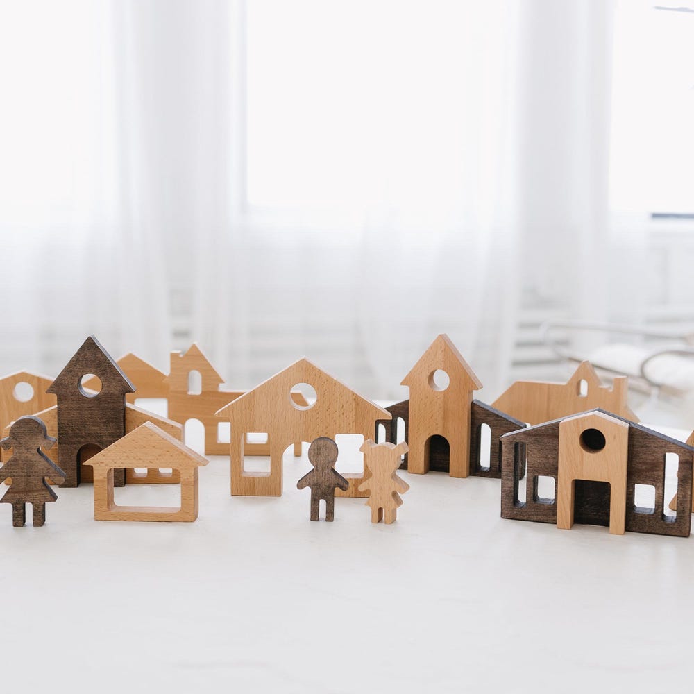 Christmas Village Set, Montessori Toys, Holiday Decor, Building Blocks for Toddler, Reusable Christmas Decoration, Wooden Village Houses