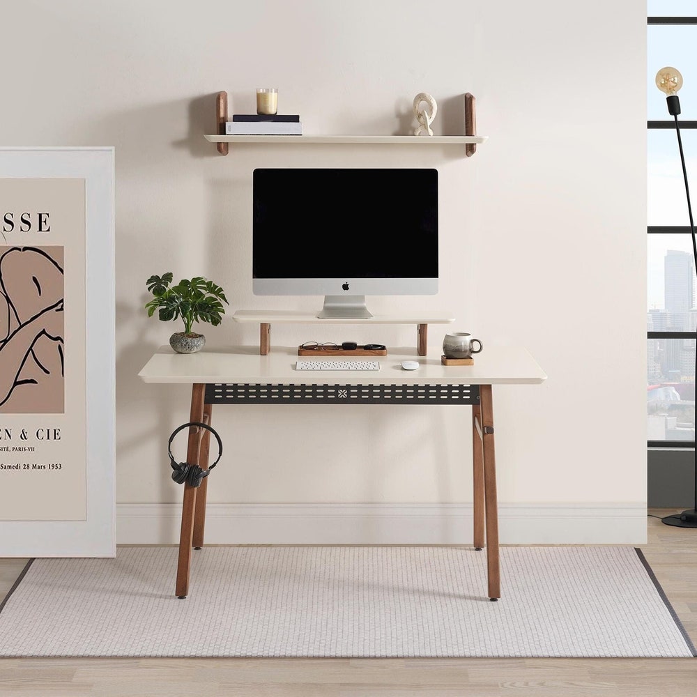 Wooden Work Desk, Wood Office Table, Minimalist Desk, Anthracite or Cream Table for Desk, Wooden Computer Desk, Personalized Gift