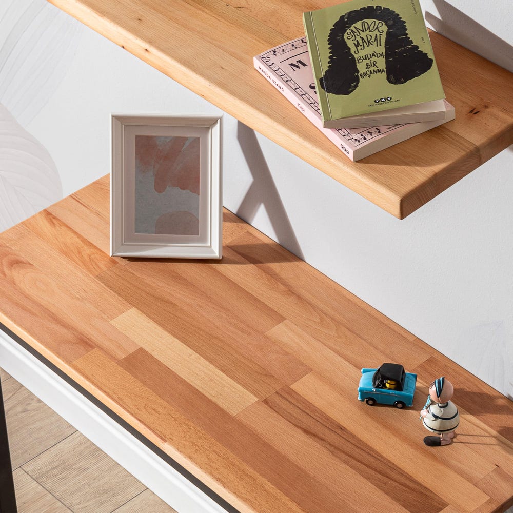 Wall-Mounted Wooden Floating Desk, Space-Saving Table with Supporting Aluminum Legs, Minimalist Home Office Table, Study Desk, Murphy Desk