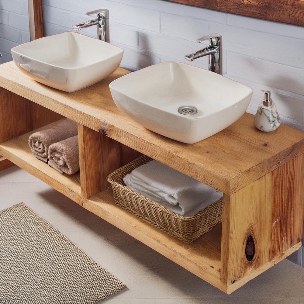 Wooden Floating Bathroom Vanity Farmhouse Style Sink Shelf with Live Edge Reclaimed Handcrafted cabinet table Handmade Rustic countertop