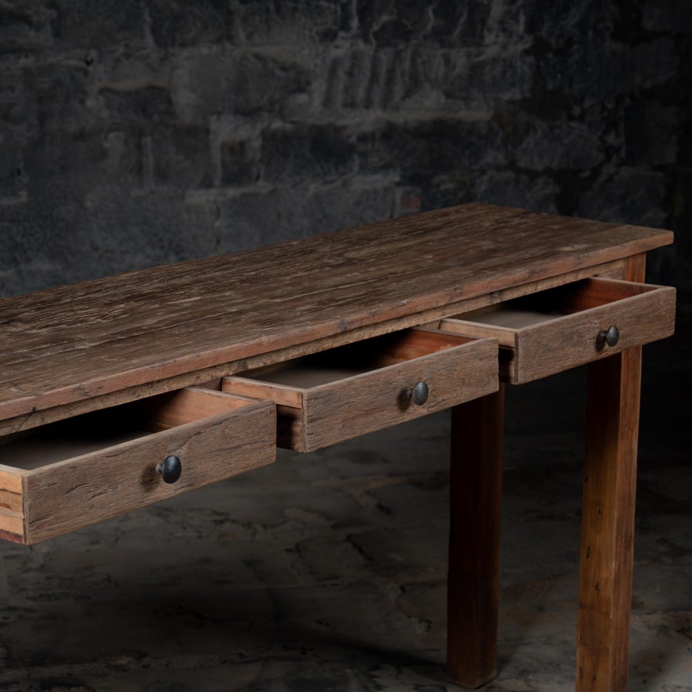 Vintage Weathered wood console table With Drawers | Farmhouse Console table | Antique Style Finish | Rustic entryway Console with Drawers