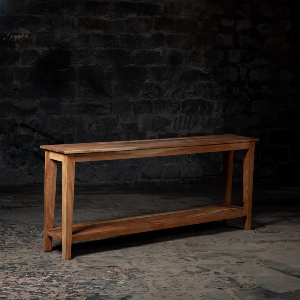 Rustic Neem Wood Console Table with bottom shelf for Additional Storage & Distinctive Design With Tapered Legs. Made from Reclaimed Wood.