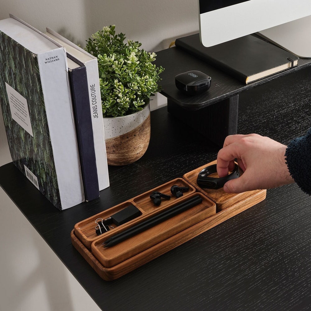 Custom Wooden Desk Organizer Set – Personalized Office Accessory Storage Tray for Home Office, Boss Gift or Coworker Desk Decor