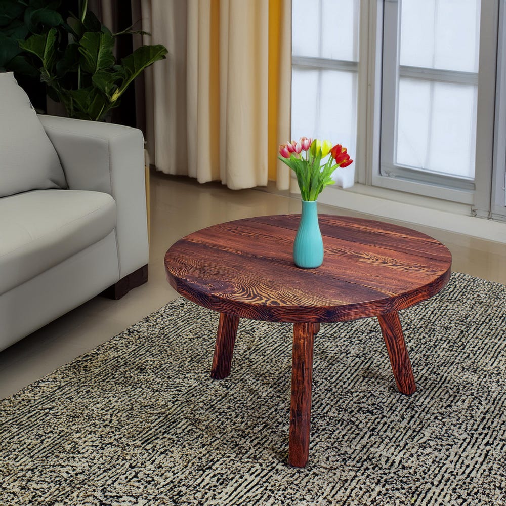 Custom Handmade Rustic Wooden round Coffee Table - Farmhouse Style natural Live Edge Reclaimed Handcrafted solid wood table home furniture