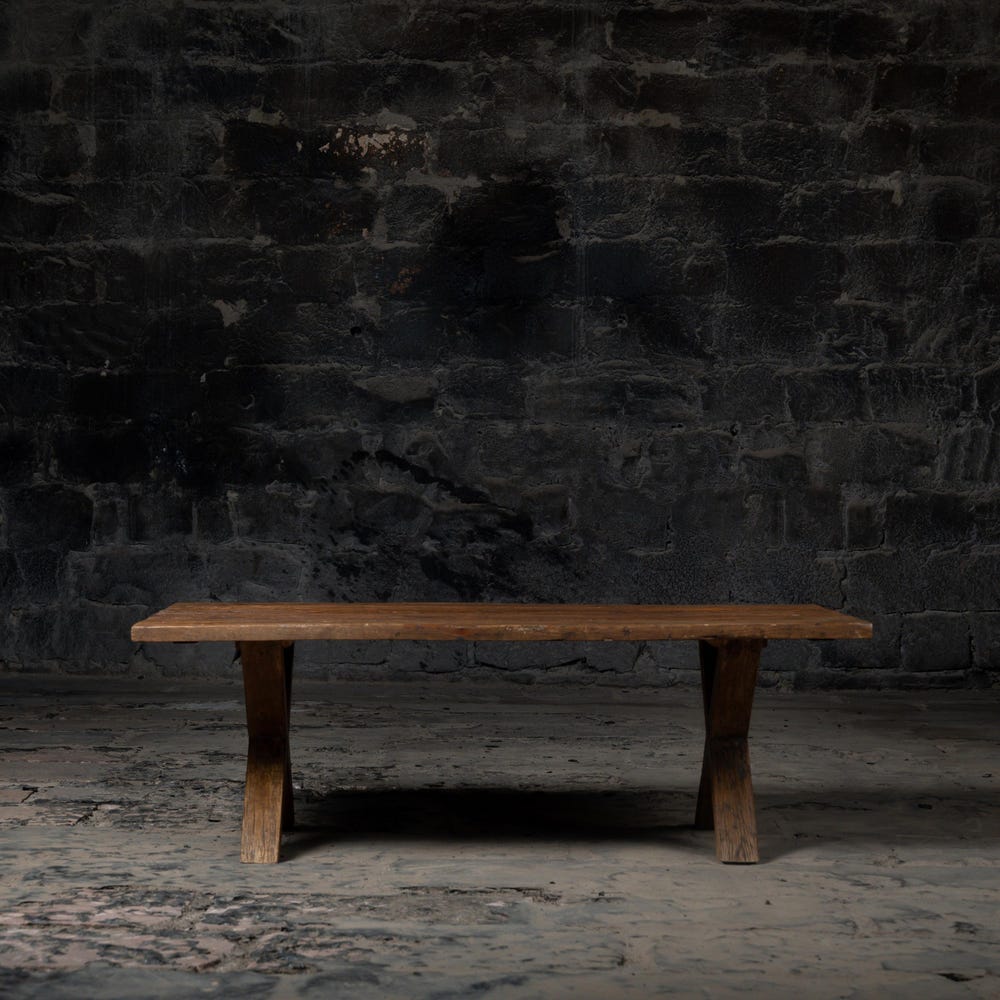 Vintage Classic Old Reclaimed Weathered Wood Cross Legs Coffee Table | Bleach Finish Wooden center Table | Vintage Farmhouse Sofa Table