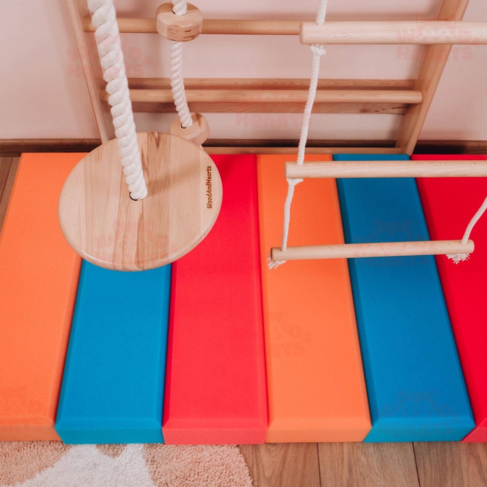 Swedish Ladder for Kids with Soft Play Blocks, Montessori Indoor Climbing Set, Wooden Wall-Mounted Gym for Toddlers and Kids, Climbing Toys