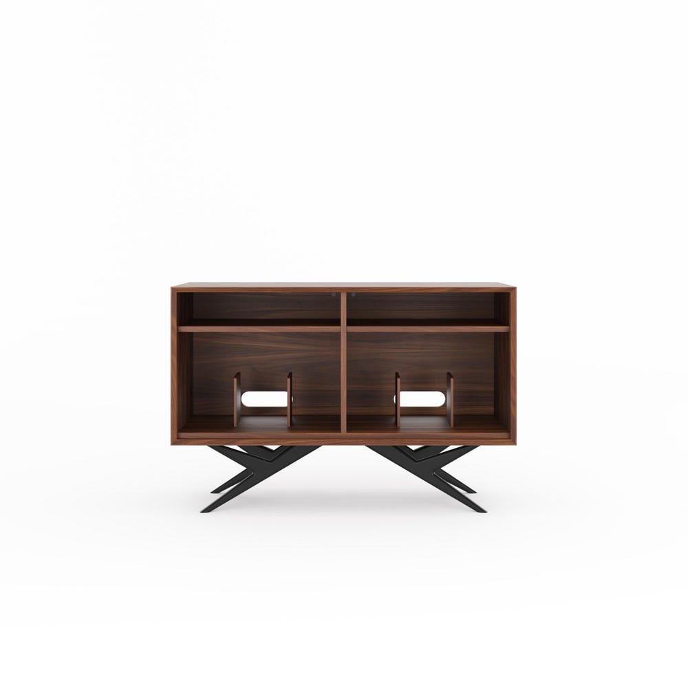 Walnut Record Player Stand with organic shape base in Mid Century Modern Style, Vinyl Storage, Media Console, Turntable Stand