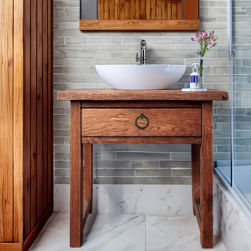 Custom Handmade Rustic Wooden Bathroom Vanity - Farmhouse Style Sink Shelf with Live Edge Reclaimed Handcrafted cabinet Wood Country Style