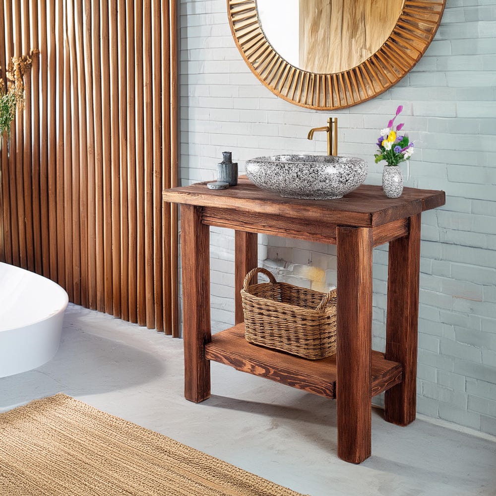 Wooden Rustic Style handmade bathroom vanity live edge solid wood cabinet sink table counter top farmhouse home decor furniture  handcrafted