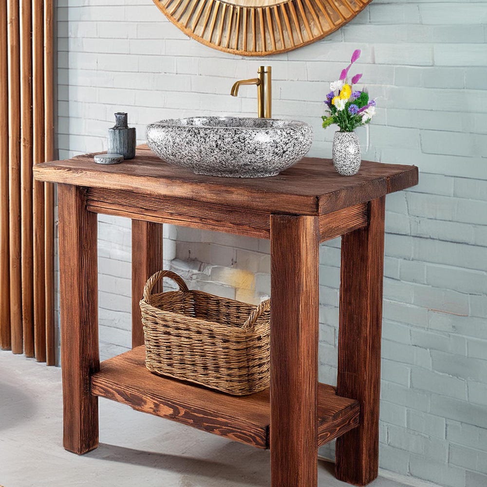 Wooden Rustic Style handmade bathroom vanity live edge solid wood cabinet sink table counter top farmhouse home decor furniture  handcrafted