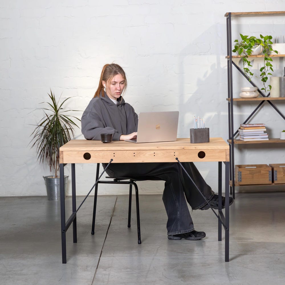 Computer Desk Mennen with Сontainer Oak Wooden Table Unique Solid Oak Wooden Farmhouse Furniture  Executive Wood Oak Office Writing Desk