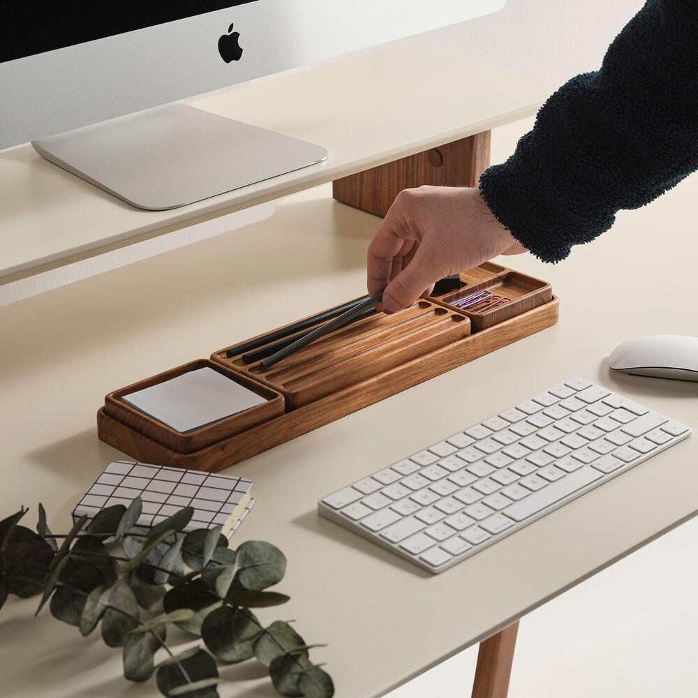 Custom Wood Desk Organizer Set with Note Tray – Personalized Wooden Office Accessories & Gift for Men, Women, Boss or Coworkers
