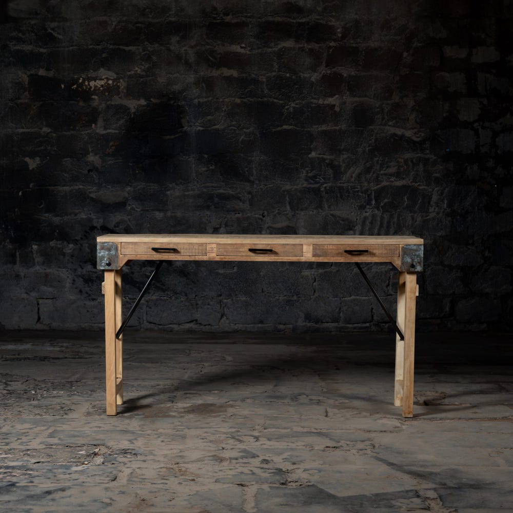 Vintage Reclaimed wood drawer console table | Wooden entryway console | Handcrafted folding console table | Rustic vintage finish