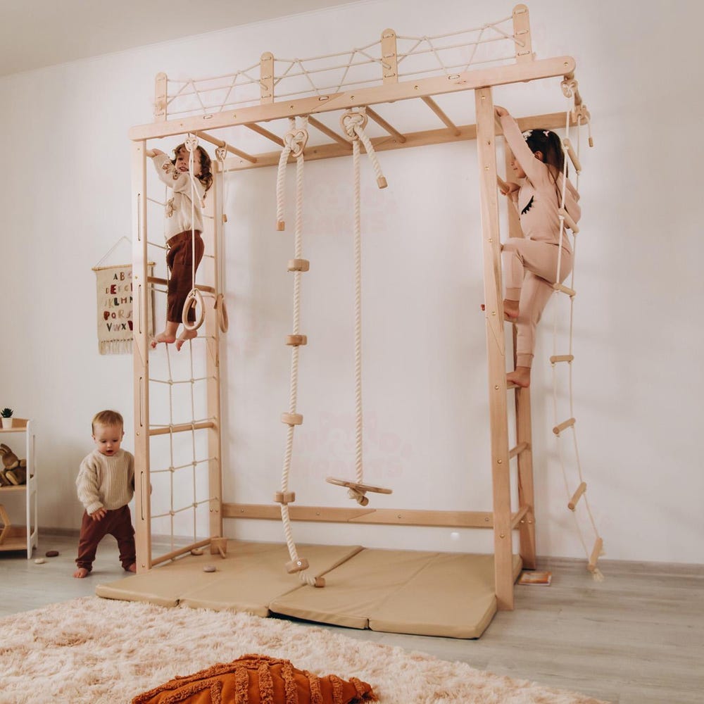 88x78" Swedish Ladder, Monkey Bars Gym, Indoor Climbing Playground, Waldorf Activity Center, Indoor Swing, Montessori Climbing Wall Net