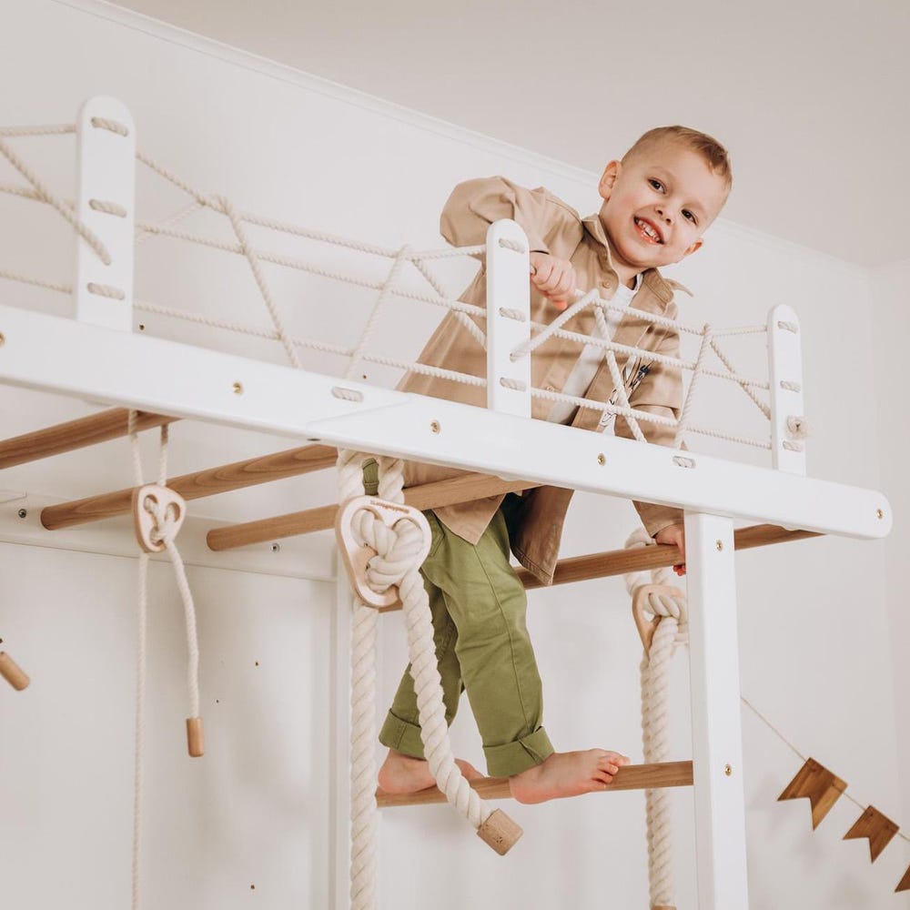 88x78" Large Swedish Ladder Bundle: Waldorf Playmat, Monkey Bars, Indoor Swing, Gymnastics Ladder, Montessori Climbing Wall Net, Baby Gym