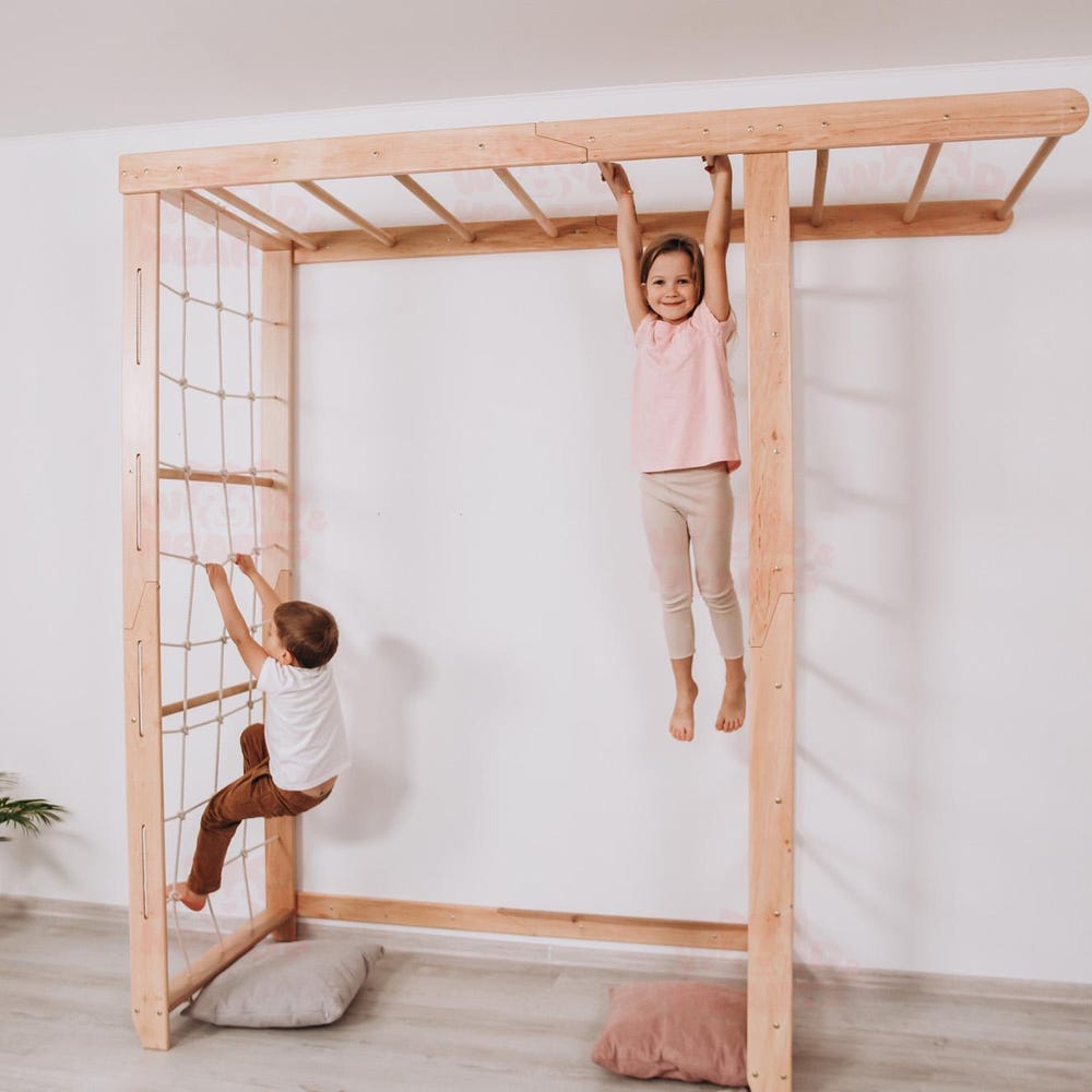 90x90" Swedish Ladder, Climbing Wall, Toddler Climbing Gym, Montessori Climber, Monkey Bars, Indoor Swing, Montessori Climbing Wall Net