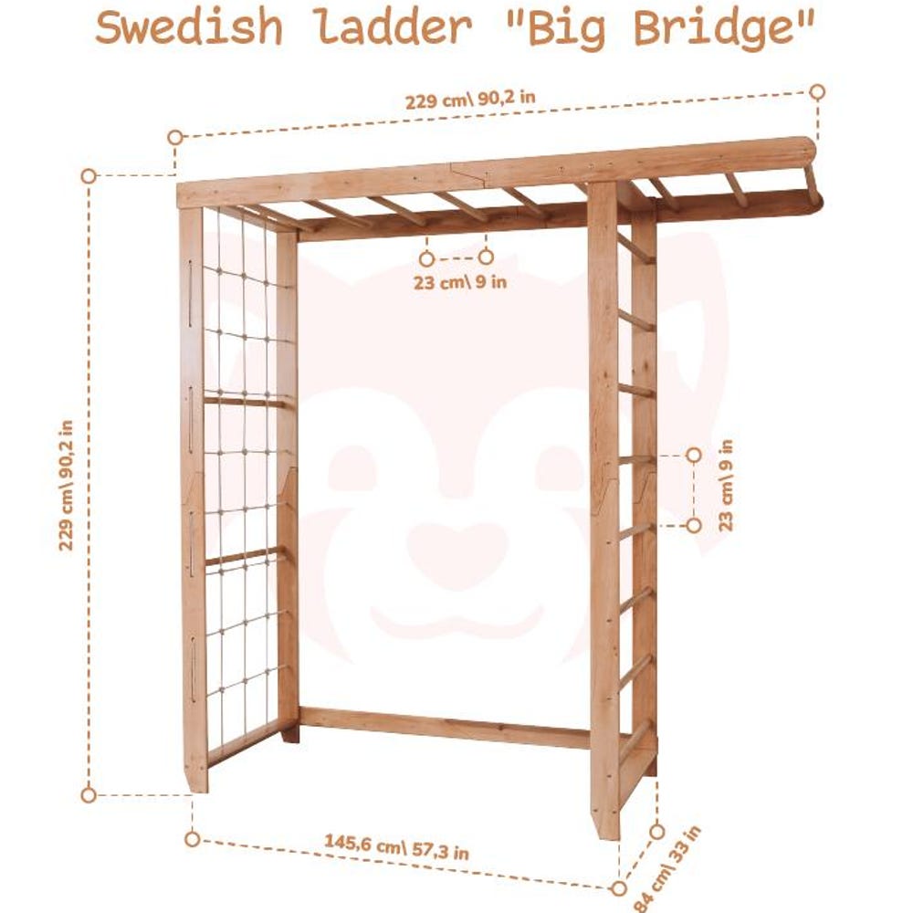 90x90" Swedish Ladder, Montessori Climbing Wall, Climb Board for Kids, Indoor Climbing Wall, Toddler Climbing Gym, Monkey Bars, Indoor Swing