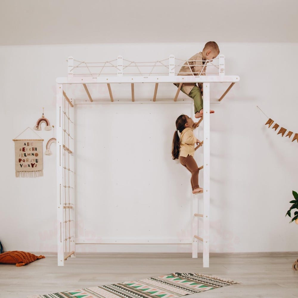 88x78" Giant Bridge Swedish Ladder & 1 Optional Rope Accessory: Gymnastics Rings, Waldorf Ladder, Baby Swing, Nursery Mobile Home Gym