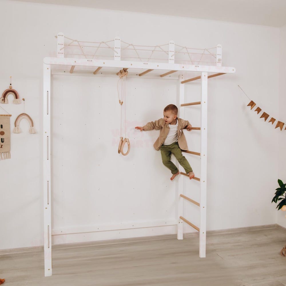 88x78" Giant Bridge Swedish Ladder & 1 Optional Rope Accessory: Gymnastics Rings, Waldorf Ladder, Baby Swing, Nursery Mobile Home Gym