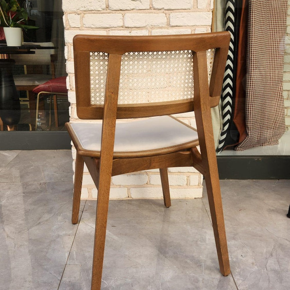 Wooden rattan dining chair, made of hornbeam wood, handmade, special color and fabric options are available.