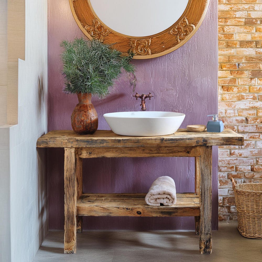 Wooden Rustic Style handmade bathroom vanity live edge solid wood cabinet sink table counter top farmhouse home decor furniture  handcrafted