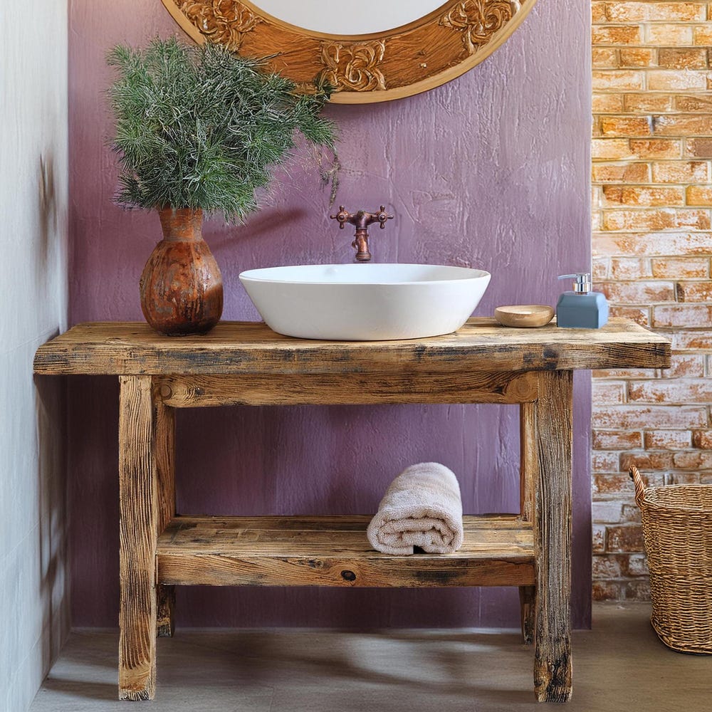 Wooden Rustic Style handmade bathroom vanity live edge solid wood cabinet sink table counter top farmhouse home decor furniture  handcrafted
