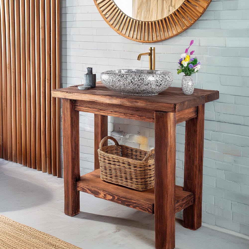 Wooden Rustic Style handmade bathroom vanity live edge solid wood cabinet sink table counter top farmhouse home decor furniture  handcrafted