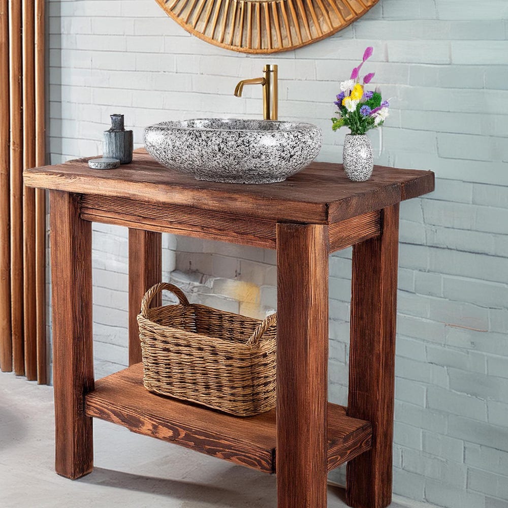 Wooden Rustic Style handmade bathroom vanity live edge solid wood cabinet sink table counter top farmhouse home decor furniture  handcrafted