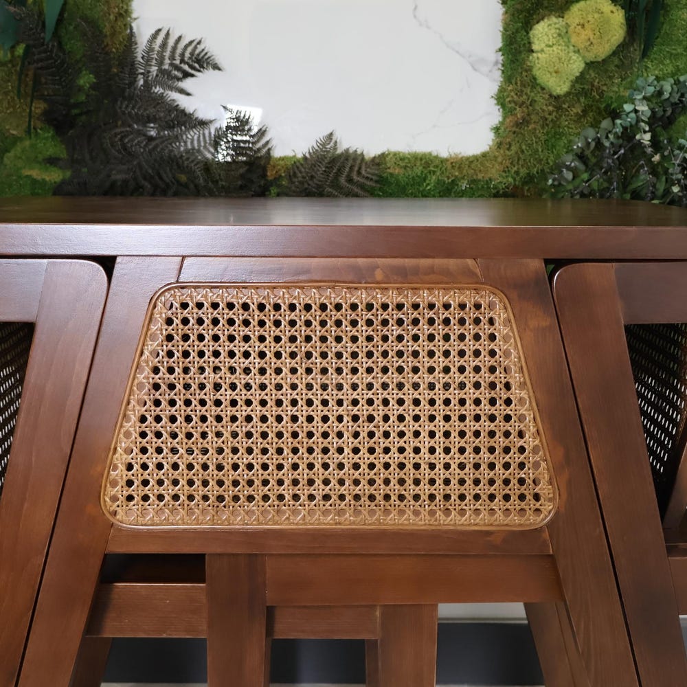 3-piece table and chair set. Perfect for limited spaces with its wicker and interlocking structure.