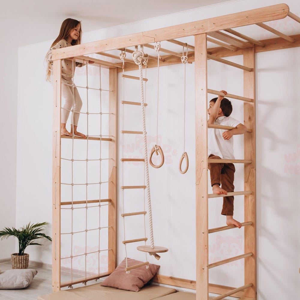 90x90" Swedish Ladder, Climbing Wall, Toddler Climbing Gym, Montessori Climber, Monkey Bars, Indoor Swing, Montessori Climbing Wall Net