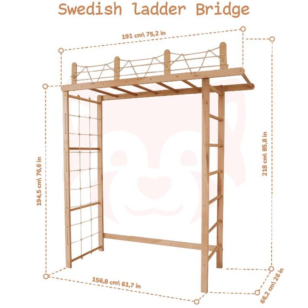 88x78" Large Swedish Ladder Bundle: Waldorf Playmat, Monkey Bars, Indoor Swing, Gymnastics Ladder, Montessori Climbing Wall Net, Baby Gym