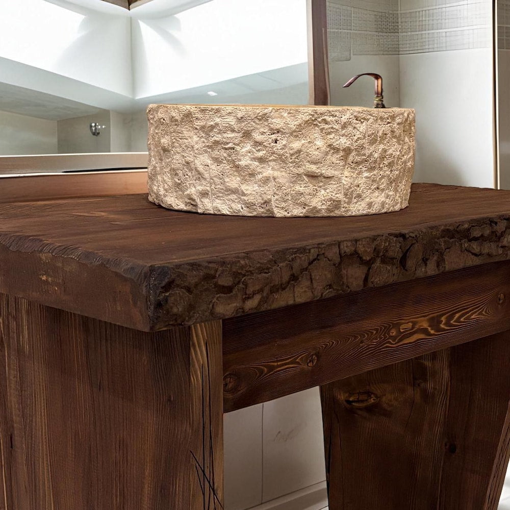 Custom Handmade Rustic Wooden Bathroom Vanity - Farmhouse Style Sink Shelf with Live Edge Reclaimed Handcrafted cabinet Wood Country Style