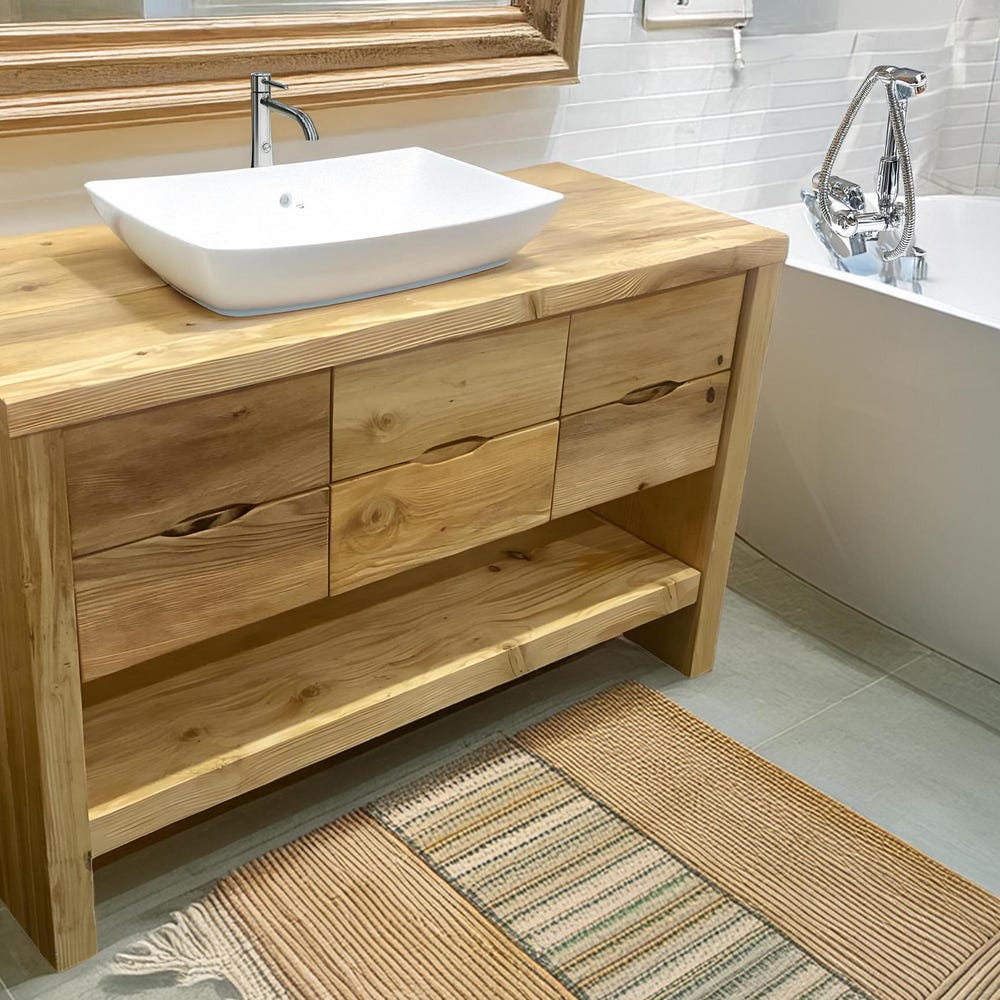 Custom Handmade Rustic Wooden Bathroom Vanity - Farmhouse Style Sink Shelf with Live Edge Reclaimed Handcrafted cabinet Wood Country Style