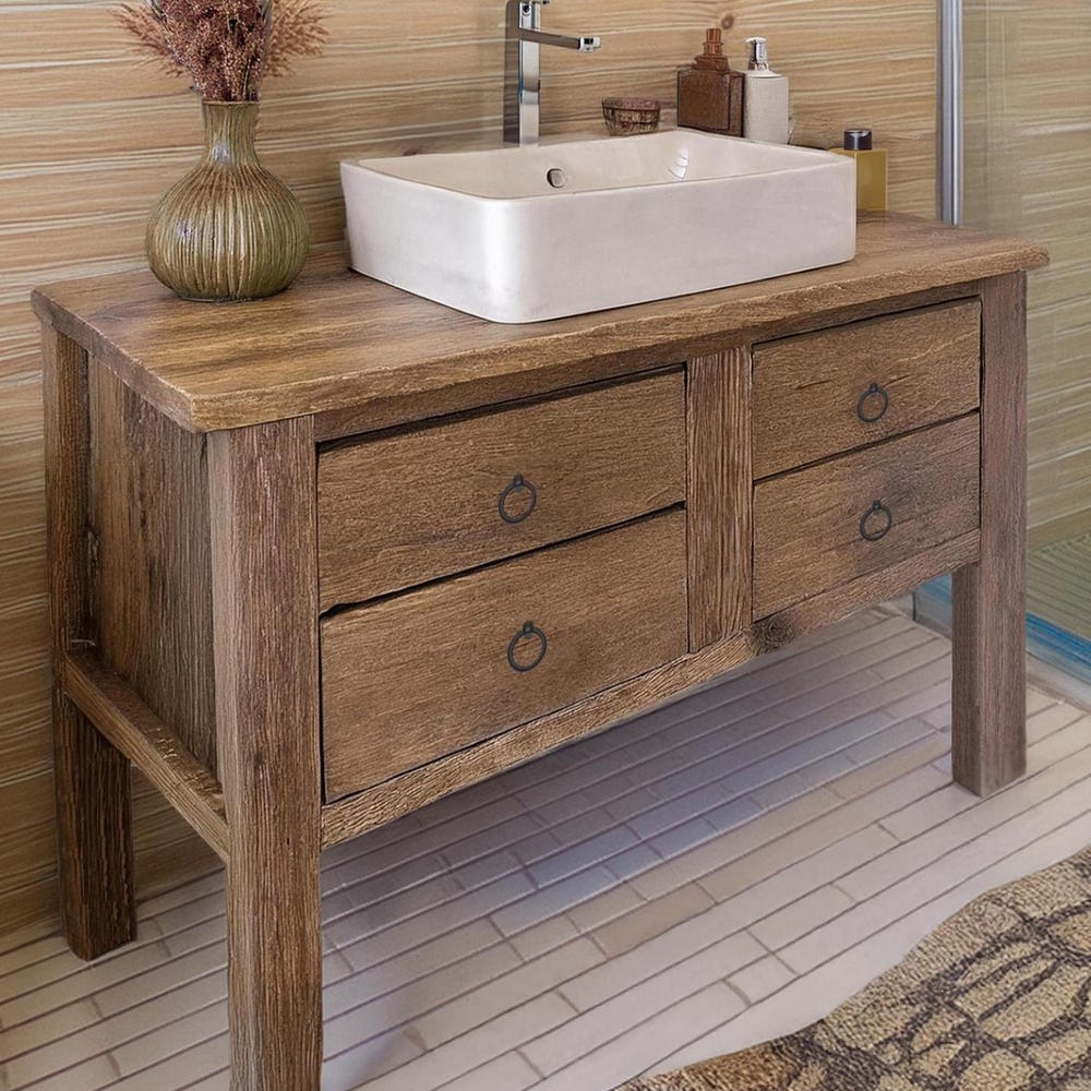 Wooden Rustic Style handmade bathroom vanity with drawer solid wood cabinet sink table counter top farmhouse home decor furniture  handcraft
