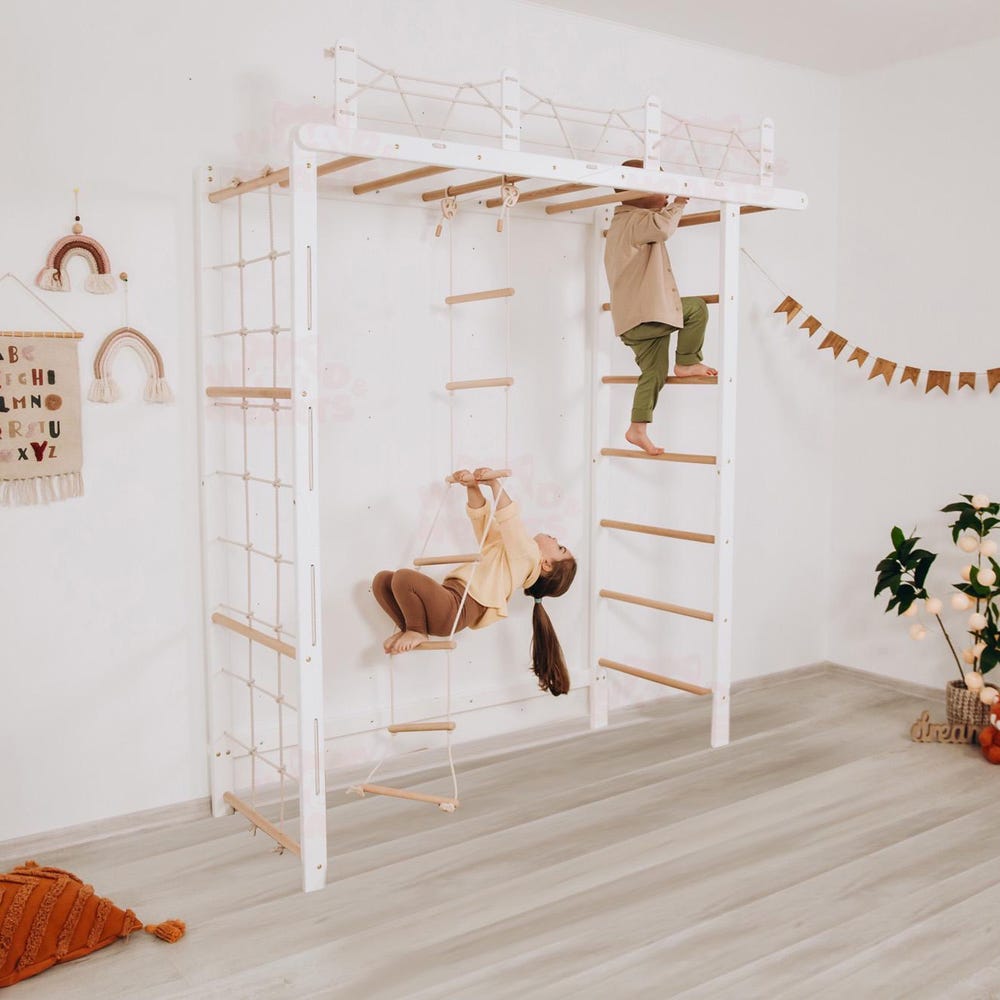 88x78" Giant Bridge Swedish Ladder & 1 Optional Rope Accessory: Gymnastics Rings, Waldorf Ladder, Baby Swing, Nursery Mobile Home Gym