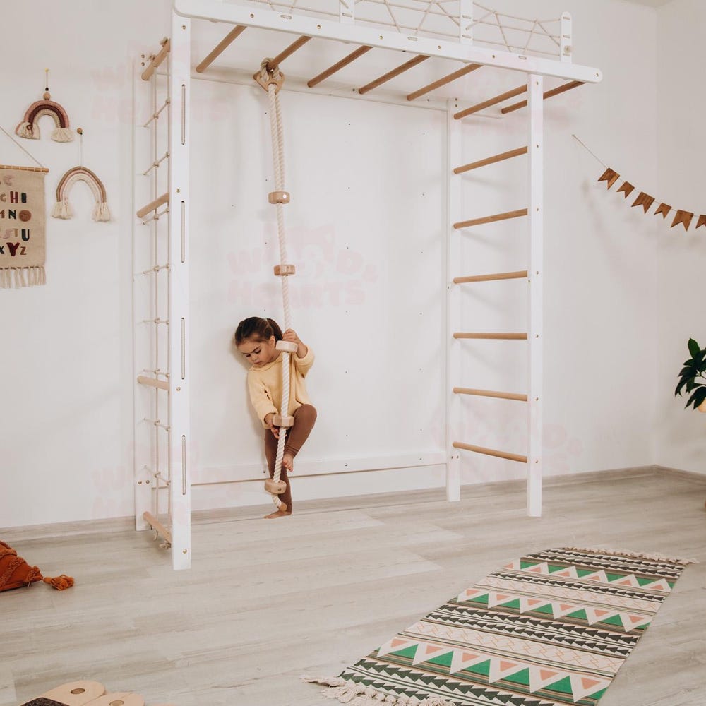 88x78" Giant Bridge Swedish Ladder & 1 Optional Rope Accessory: Gymnastics Rings, Waldorf Ladder, Baby Swing, Nursery Mobile Home Gym