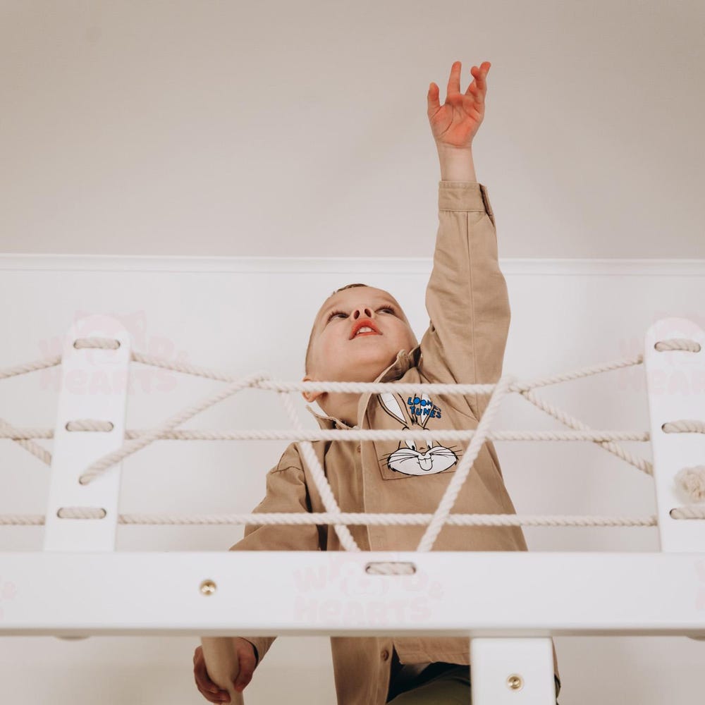 88x78" Giant Bridge Swedish Ladder & 1 Optional Rope Accessory: Gymnastics Rings, Waldorf Ladder, Baby Swing, Nursery Mobile Home Gym