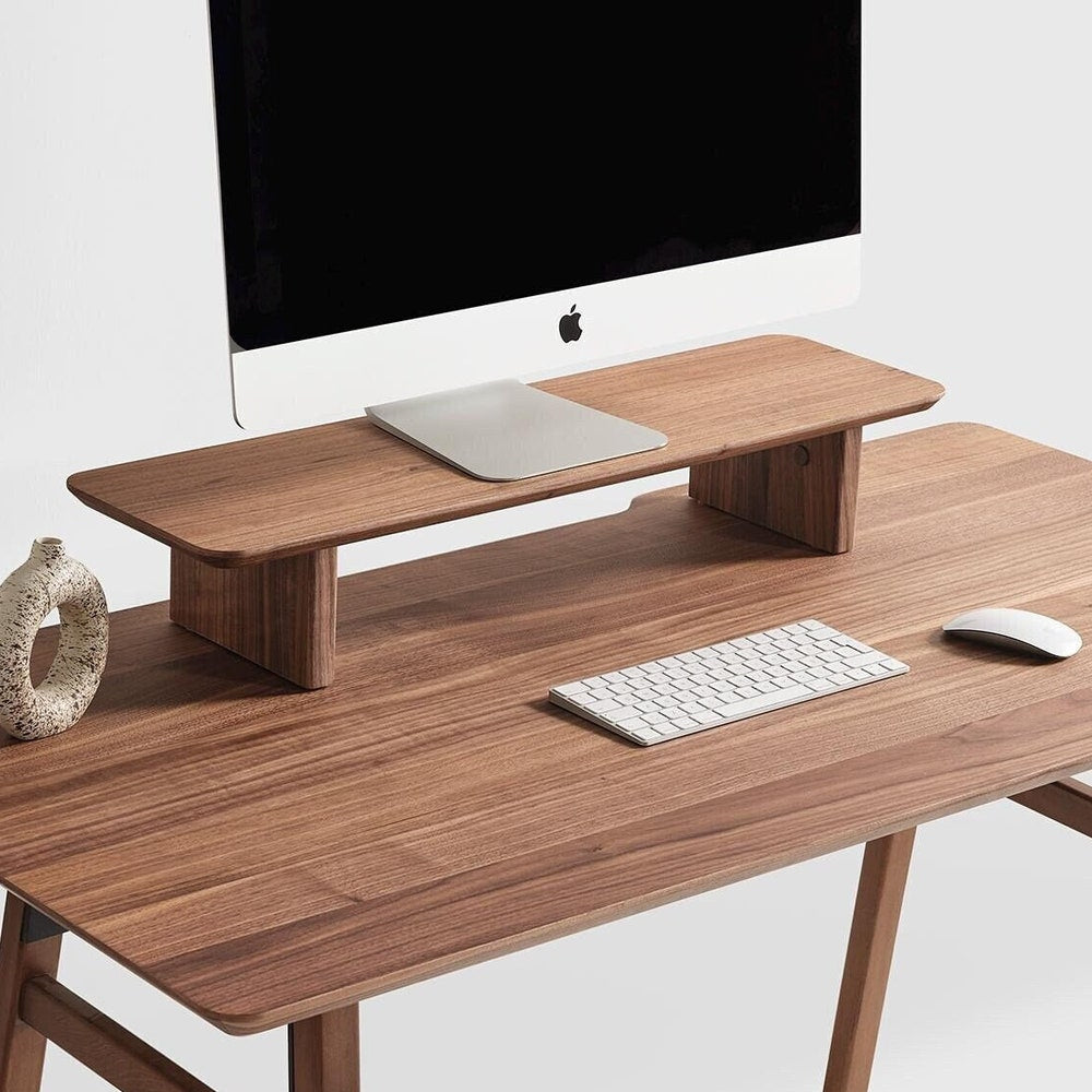 American Walnut Monitor Stand – Personalized Wooden Computer Riser for Desk Setup, Ergonomic Gift for Gamers, Men, or Home Office Use