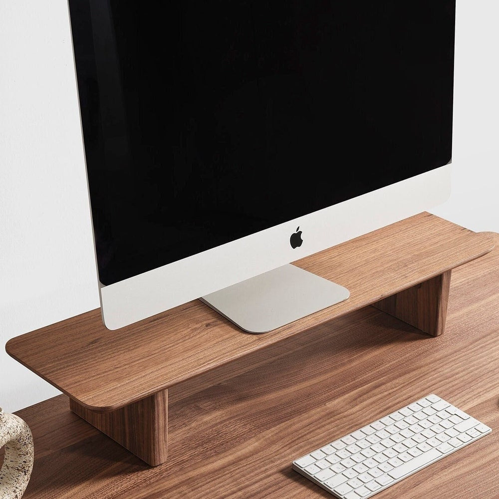 Custom 38 Inch American Walnut Monitor Stand, Wide Wooden Computer Riser, Solid Wood Desktop Shelf, Personalized Ergonomic Gift for Office