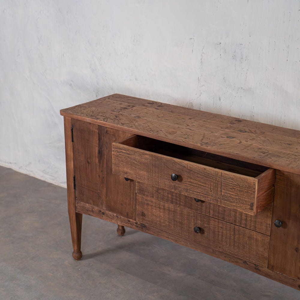 Barnwood Breeze Buffet | Living room Buffet | Entryway console | Carved Legs | Customizable | Reclaimed wood | Farmhouse Wooden Sideboard