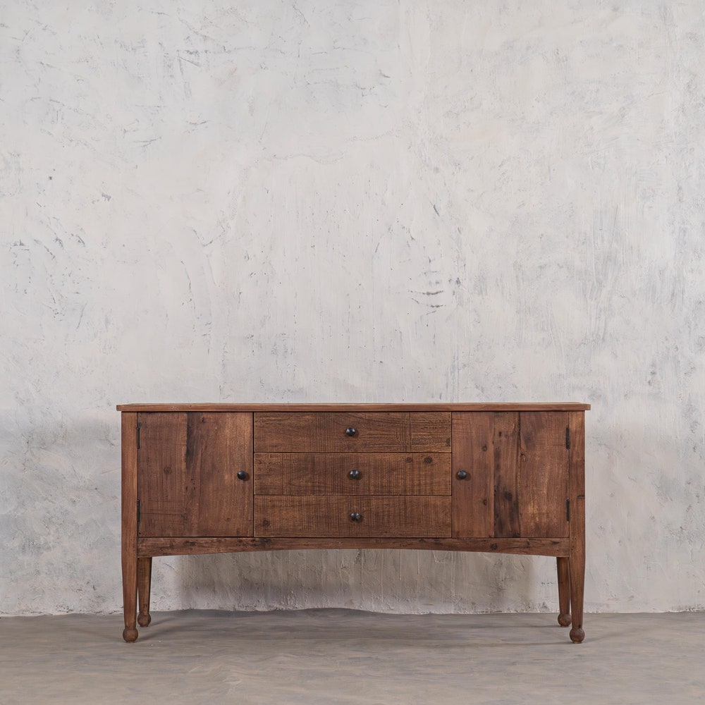 Barnwood Breeze Buffet | Living room Buffet | Entryway console | Carved Legs | Customizable | Reclaimed wood | Farmhouse Wooden Sideboard