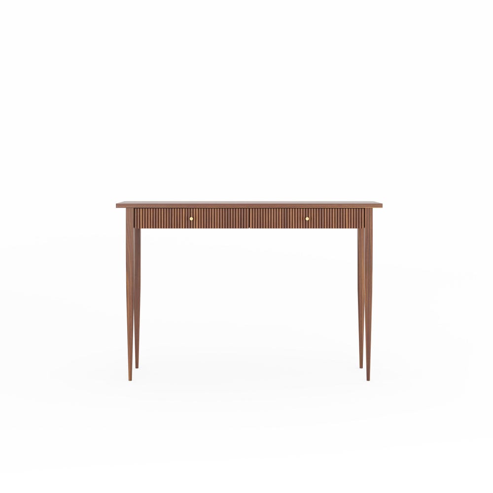 Walnut console table with slatted drawers, hallway table, entryway table, vanity table, dressing table in solid walnut, mid century modern