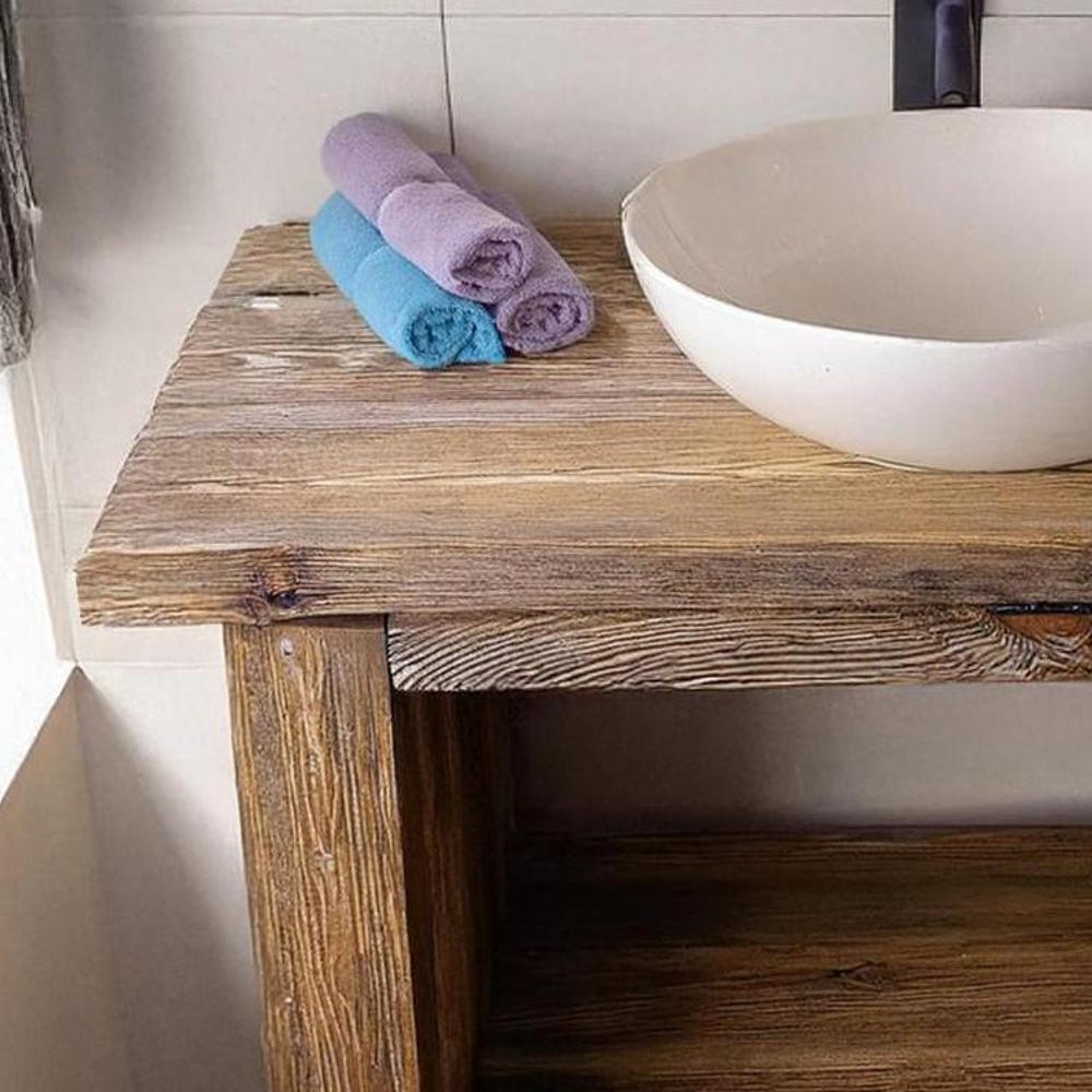 Custom Handmade Rustic Wooden Bathroom Vanity - Farmhouse Style Sink Shelf with Live Edge Reclaimed Handcrafted cabinet table solid wood