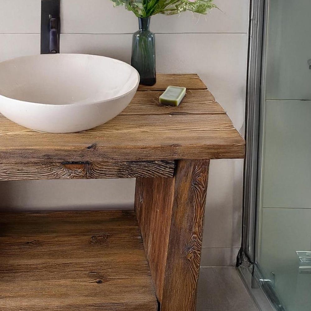 Custom Handmade Rustic Wooden Bathroom Vanity - Farmhouse Style Sink Shelf with Live Edge Reclaimed Handcrafted cabinet table solid wood