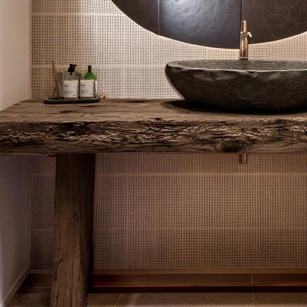 Custom Handmade Rustic Wooden Bathroom Vanity - Farmhouse Style Sink Shelf with Live Edge Reclaimed Handcrafted cabinet Wood Country Style